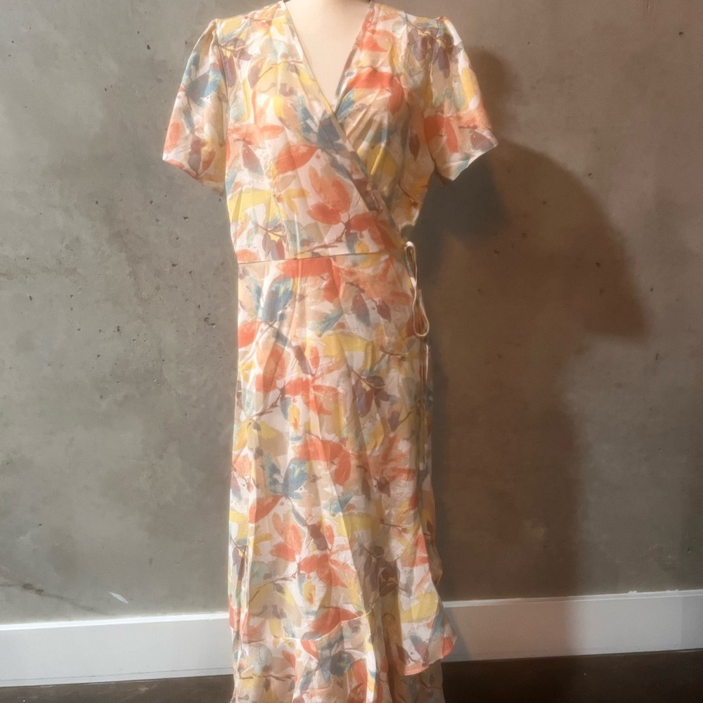 Pretty Garden Floral Wrap Midi Dress in Pastel Multi